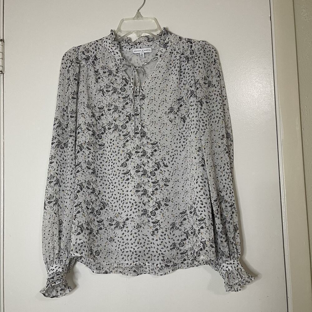 Anthropologie Maison d'amelie long sleeve abstract floral white blouse small